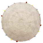 Multicolour Pompom Round Woven Jute Cotton Rug 120 cm