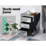 Presia Smoky Grey Mirror Glass Bedside table Drawers