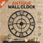Roman Numerals Style Wall Clock Metal Accents 60cm