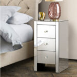 Silver Mirror Glass Bedside table Drawer