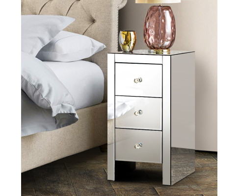 Silver Mirror Glass Bedside table Drawer