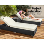 Wicker Day Bed Pool Furniture Rattan Sofa Cushion Outdoor Sun Lounge Grey Black 3pcs