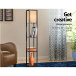 Artiss Led Floor Lamp Shelf Vintage Wood Standing Light