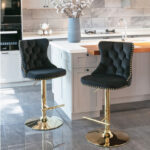London Velvet Black & Gold Designer Bar Stool Set