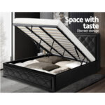 Canada King Size Gas Lift Black Leather Bed Frame