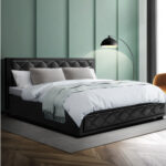Canada Queen Size Gas Lift Black Leather Bed Frame