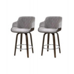 Darwin Grey Velvet And Wooden Swivel Bar Stool
