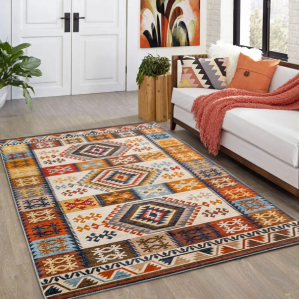 Diamond Multi Color Carpet Beautiful Washable Hallway Runner 200x290cm
