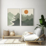 Green River Mountain White Frame Canvas Wall Art 2Pcs Sets 40cmx60cm
