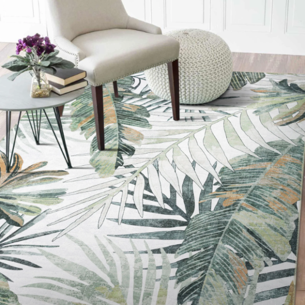 Tropical Leaves Green Modern Carpet Rugs Washable 190x280cm