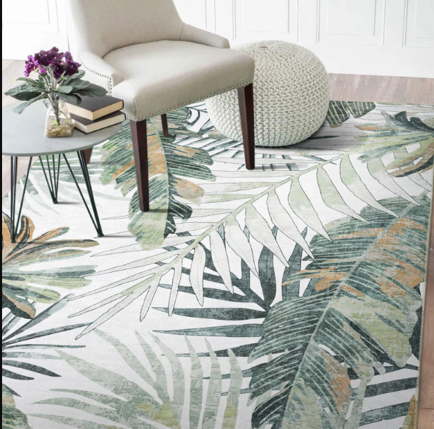 Tropical Leaves Green Modern Carpet Rugs Washable 190x280cm