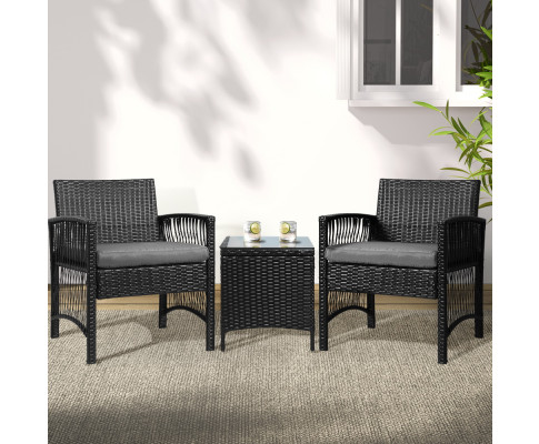 Bistro Wicker Outdoor Dining And Chairs Set 3Pcs