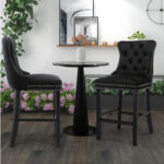 Adelaide Black Velvet And Legs With Silver Ring And Studs Designer Barstool 2pcs Set