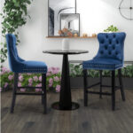 Adelaide Blue Velvet And Black Legs With Ring And Studs Designer Barstool 2pcs Set