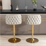 Chicago Beige Leather Golden Base Bar Stools 2Pcs Set