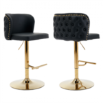 Chicago Black Leather Golden Base Bar Stools 2Pcs Set