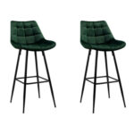 Lily Green Velvet Bar Stools 2Pcs Set