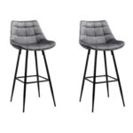 Lily Grey Velvet Bar Stools 2Pcs Set
