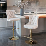 London Velvet Beige And Gold Designer Bar Stool 2pcs Set