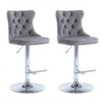 London Velvet Grey And Silver Designer Bar Stool 2pcs Set