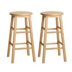 Round Chairs Wooden Nature Barstool 2 Pcs Set