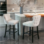 Sydney Beige Velvet And Wood Legs Designer Barstool 4pcs Set
