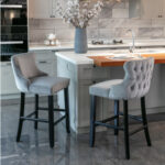 Sydney Grey Velvet And Wood Legs Designer Barstool 2pcs Set