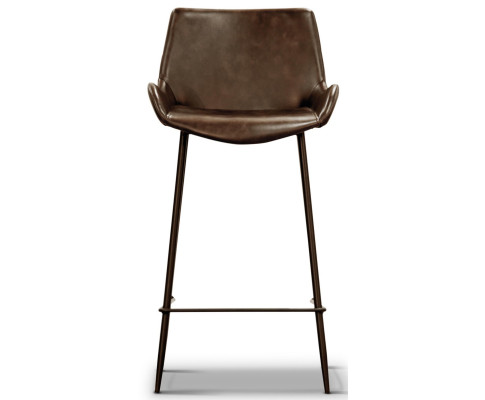 Brando Brown PU Leather Upholstered Bar Chair Metal Leg Stool 2Pcs Set