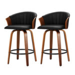 Gorton Swivel Black Leather Wooden Barstool 2Pcs Set