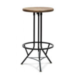 Lacey Black Rustic Industrial Wooden Iron Swivel Bar Stool