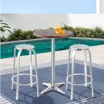 Adjustable Wooden Cafe 3-Piece Outdoor Bar Set
