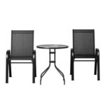 Black 3PC Bistro Set Outdoor Table and Chairs Outdoor Furniture