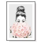 Black Frame Roses Girl Wall Art