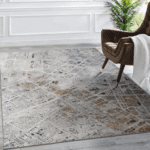 Blue Gold Beautiful Abstract Machine Washable Rug 229x290cm