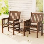Brown Outdoor Loveseat Wooden Table And Chairs Set