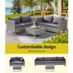 Gardeon Grey Wicker 4-Seater Outdoor Lounge Set