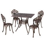 Gardeon Patio Brown Outdoor Aluminum Table Chairs Dining Set 5Pcs