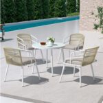 Gardeon White Floral Outdoor Aluminum Table Chairs Dining Set 5Pcs