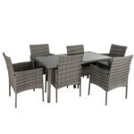 Grey Wicker Rural Style Outdoor 6 Seater Dining Set