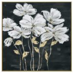Hand Painted Golden Blossoms Gold Framed Canvas Wall Art