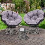 Patio Grey Outdoor Wicker Papasan Chairs Table