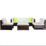 Wicker Lounge Sofa Set Outdoor Furniture With Brown Ottomon 6pc