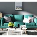 Tokyo Teal Fabric Lounge With Wooden Frame 3 Seater