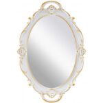 White Vintage Carved Oval Antique Wall Mirror